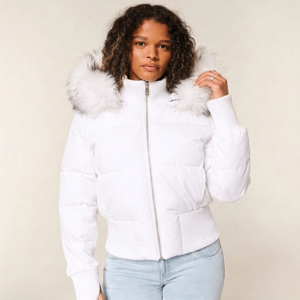 Women's Puffer Jacket with Hood – Quilted Bomber Style - We are MFEO