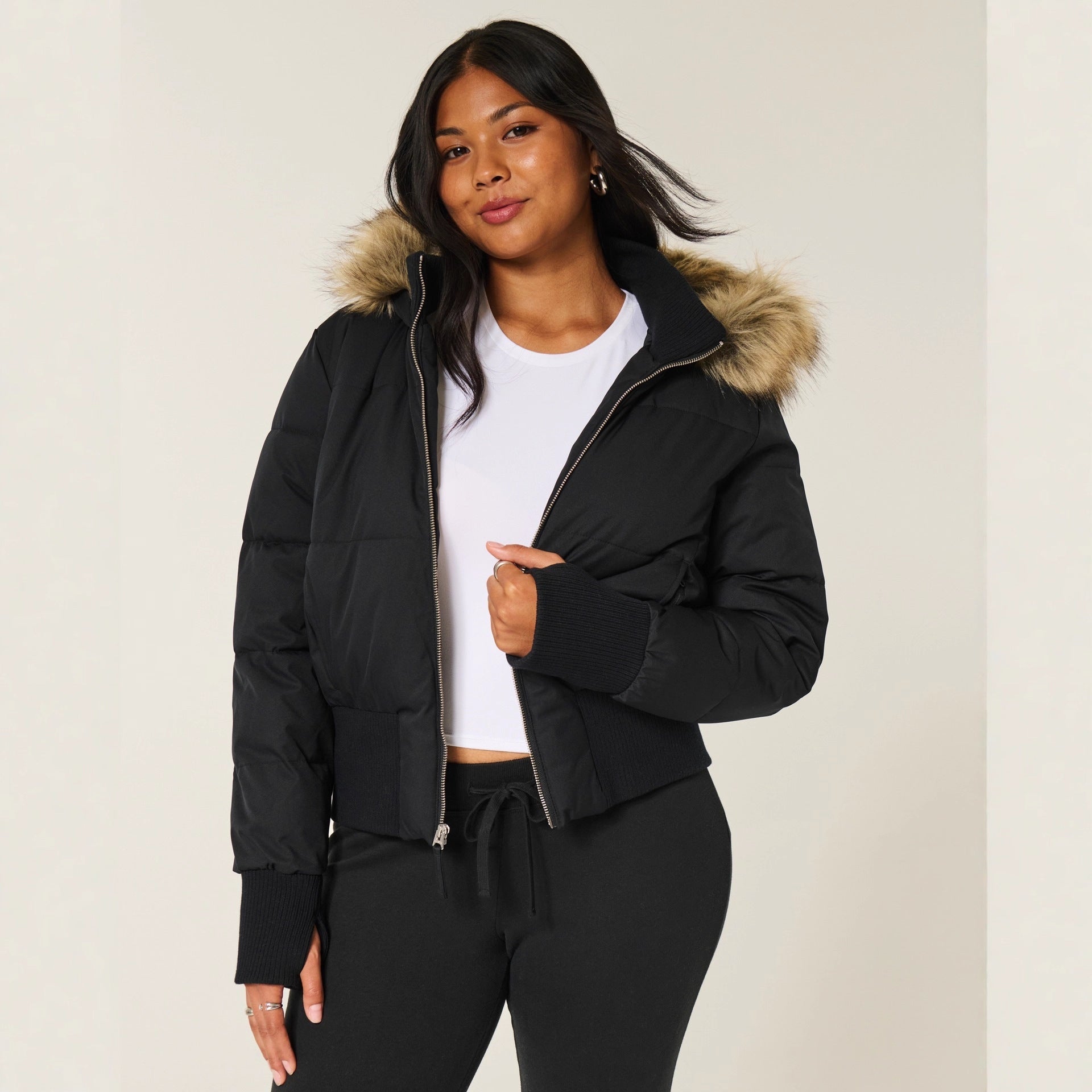 Women's Puffer Jacket with Hood – Quilted Bomber Style - We are MFEO