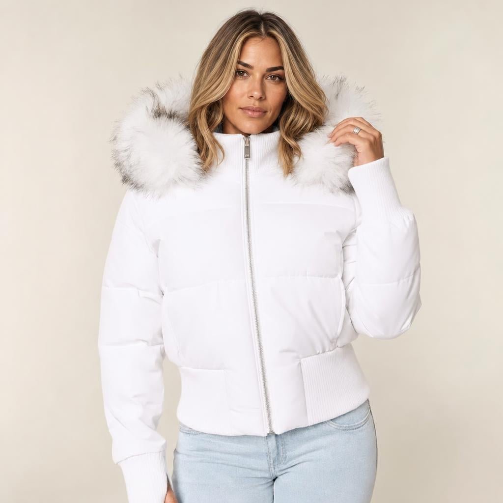 Women's Puffer Jacket with Hood – Quilted Bomber Style - We are MFEO