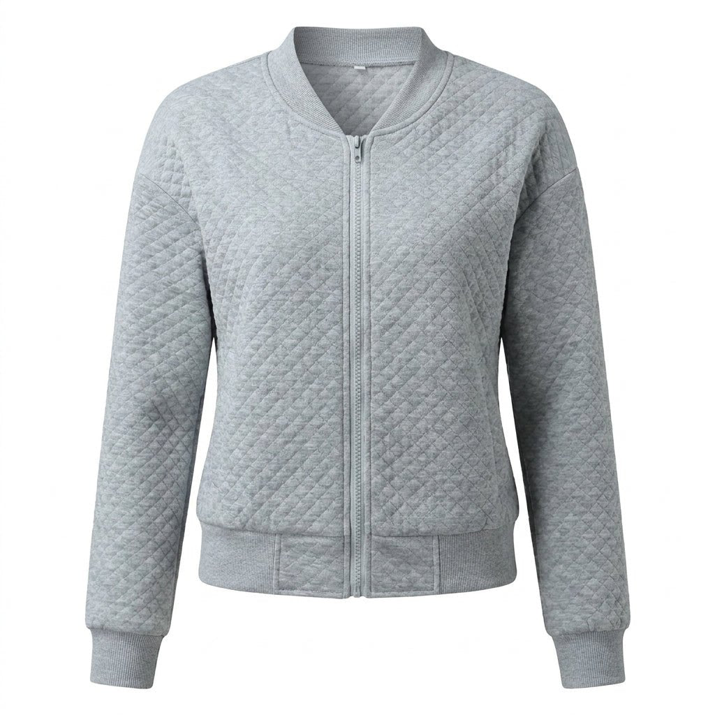 Women's Quilted Bomber Jacket – Zip-Up Style with Ribbed Trims - We are MFEO