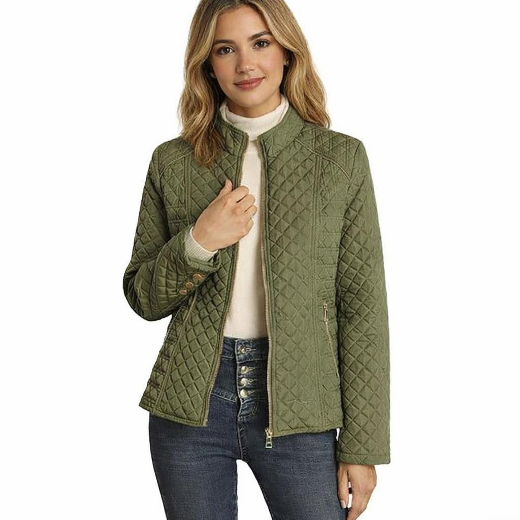 Women's Quilted Jacket for Winter – Zip Up with Stand Collar and Side Pockets