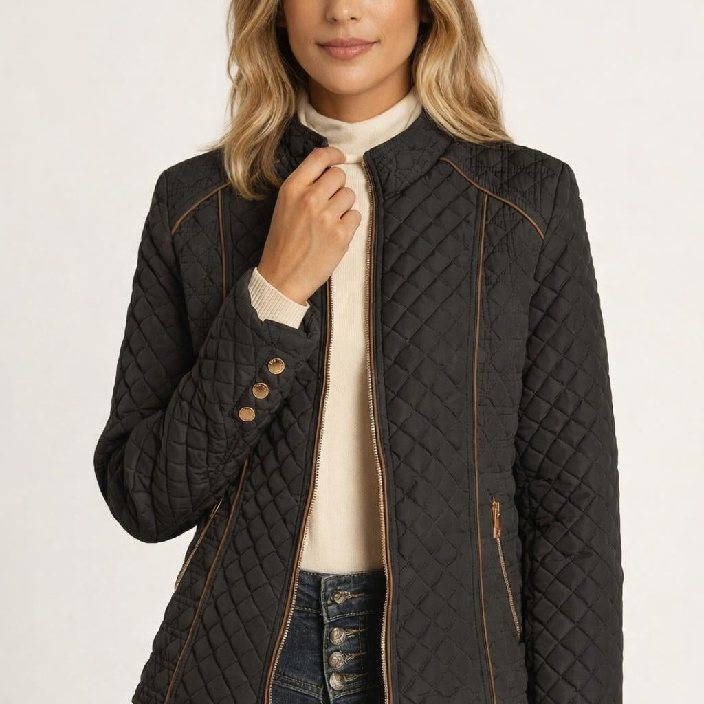 Women's Quilted Jacket for Winter – Zip Up with Stand Collar and Side Pockets