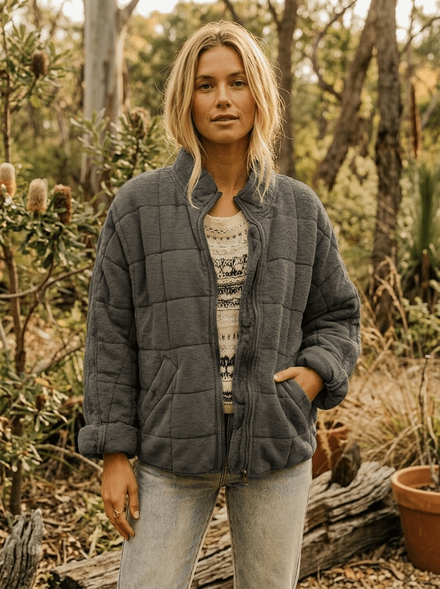 Women's Quilted Jacket with Zip Front – Casual Layer for Cooler Months, Relaxed Fit - We are MFEO