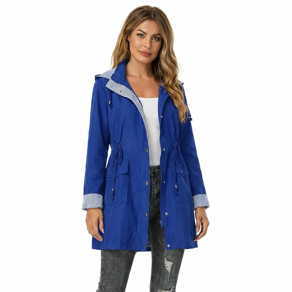 Women's Rain Jacket – Long Waterproof Coat with Hood and Drawstring Waist - We are MFEO