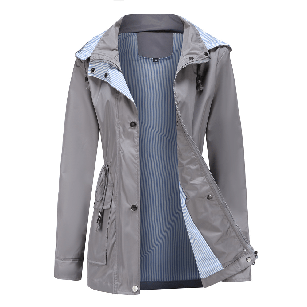 Women's Rain Jacket – Long Waterproof Coat with Hood and Drawstring Waist - We are MFEO