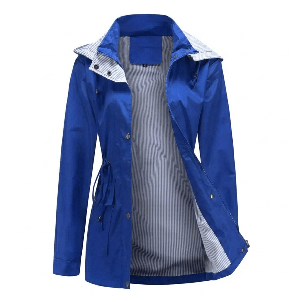Women's Rain Jacket – Long Waterproof Coat with Hood and Drawstring Waist - We are MFEO