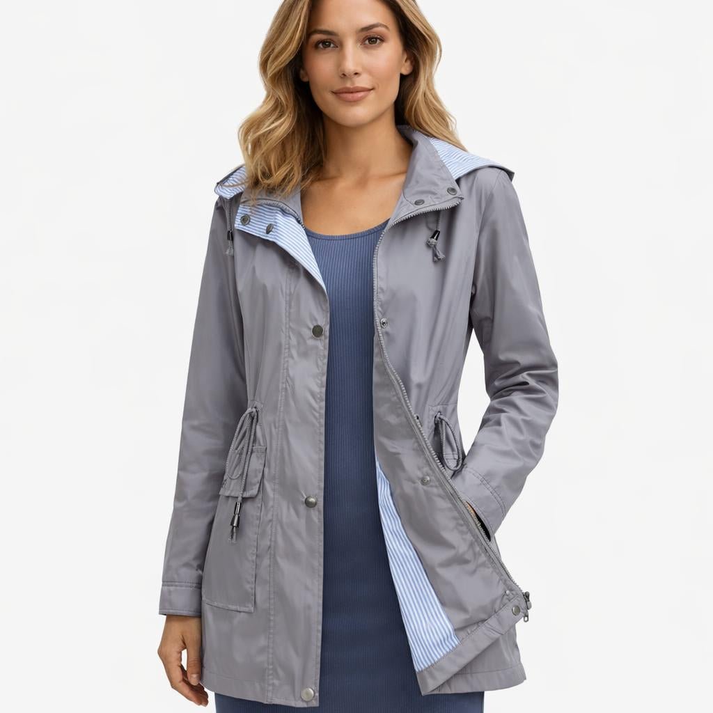 Women's Rain Jacket – Long Waterproof Coat with Hood and Drawstring Waist - We are MFEO