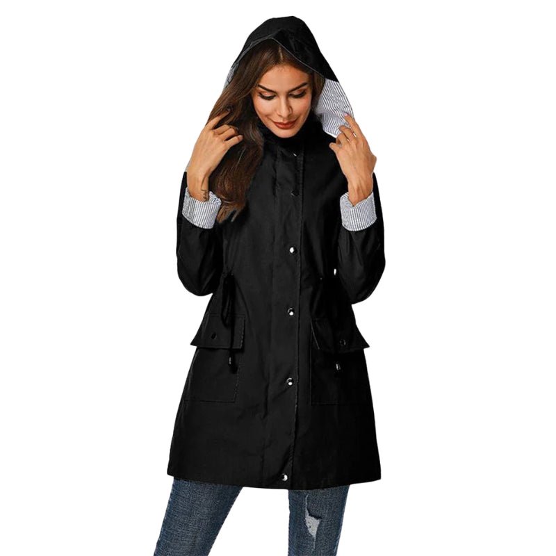 Women's Rain Jacket – Long Waterproof Coat with Hood and Drawstring Waist - We are MFEO