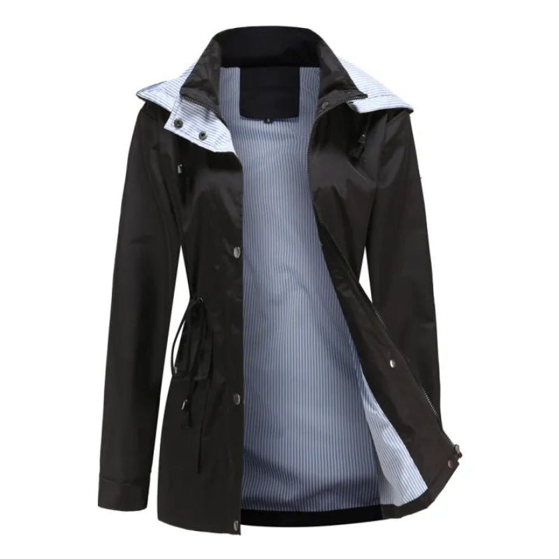 Women's Rain Jacket – Long Waterproof Coat with Hood and Drawstring Waist - We are MFEO