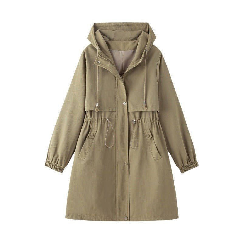 Women's Rain Jacket – Waterproof Mid-Length Trench with Hood and Drawstring Waist - We are MFEO