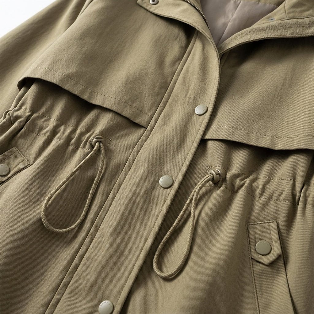 Women's Rain Jacket – Waterproof Mid-Length Trench with Hood and Drawstring Waist - We are MFEO