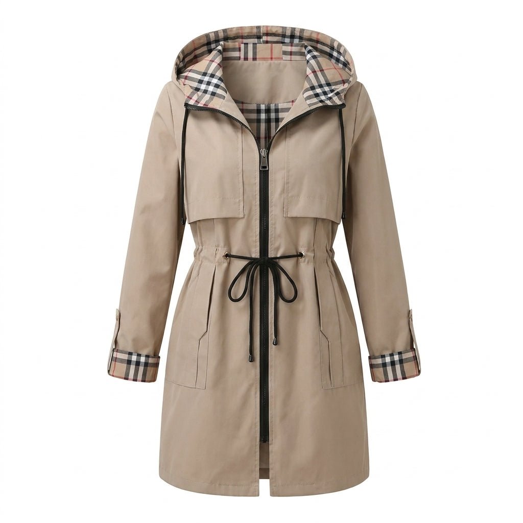 Women's Rain Jacket with Hood – Waterproof with Drawstring Waist and Plaid Lining - We are MFEO