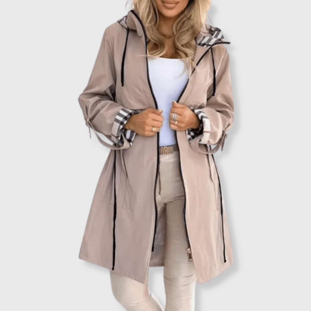Women's Rain Jacket with Hood – Waterproof with Drawstring Waist and Plaid Lining - We are MFEO