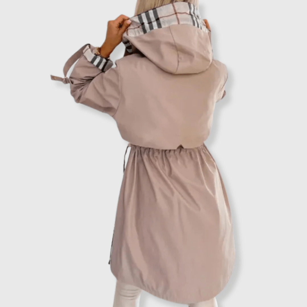 Women's Rain Jacket with Hood – Waterproof with Drawstring Waist and Plaid Lining - We are MFEO
