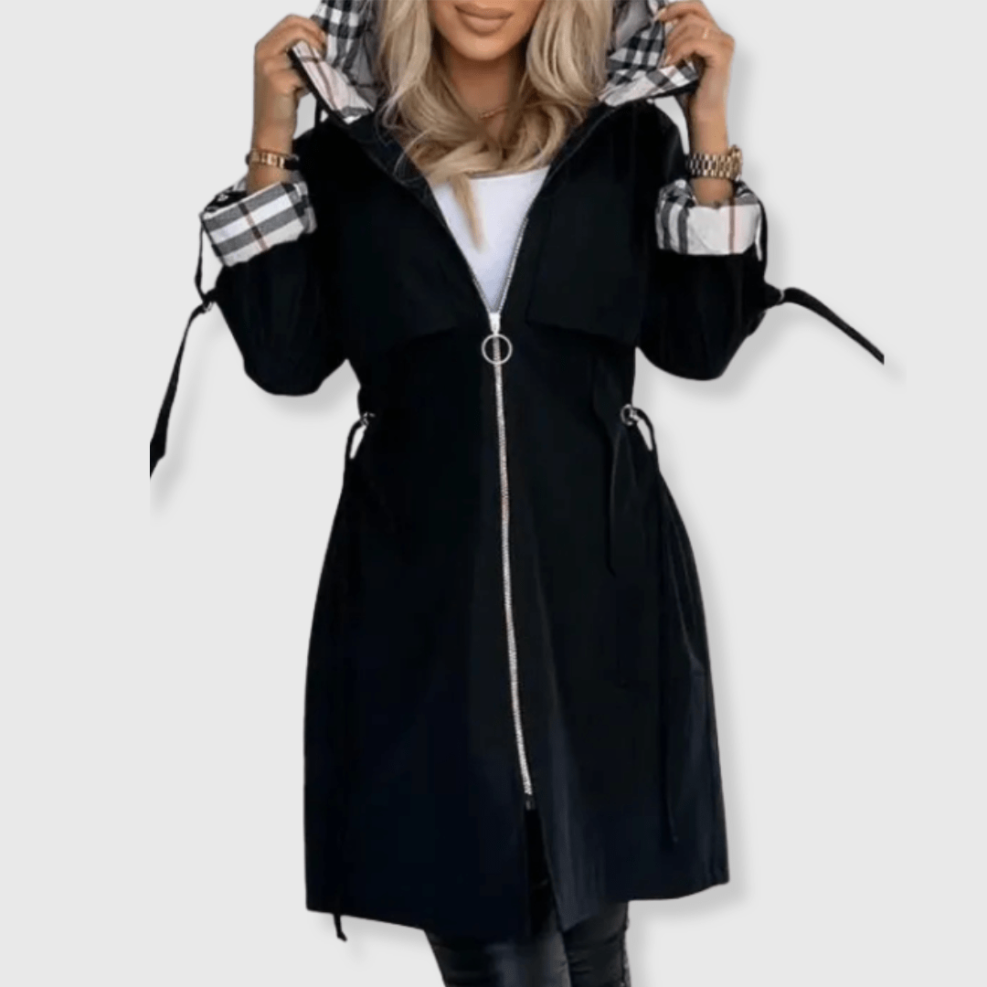 Women's Rain Jacket with Hood – Waterproof with Drawstring Waist and Plaid Lining - We are MFEO