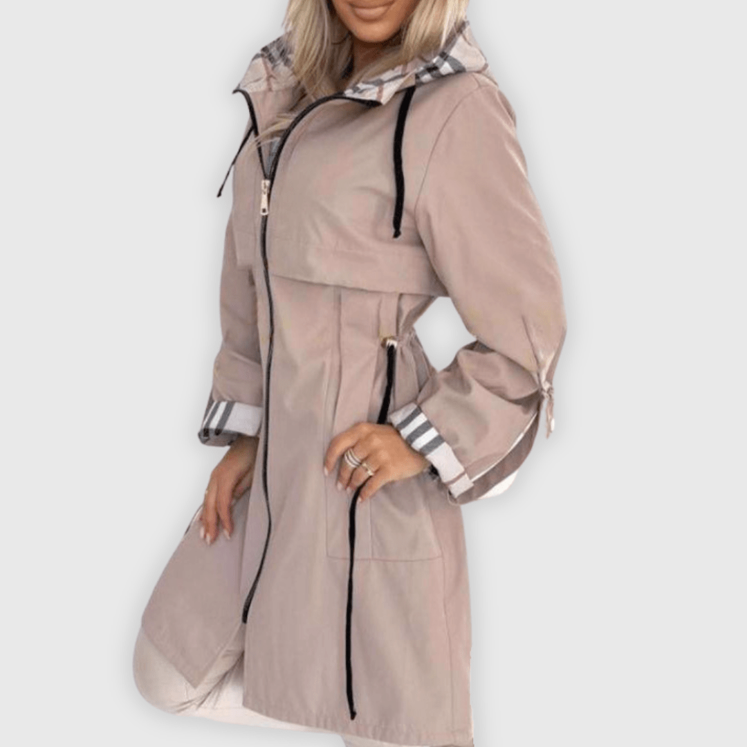 Women's Rain Jacket with Hood – Waterproof with Drawstring Waist and Plaid Lining - We are MFEO