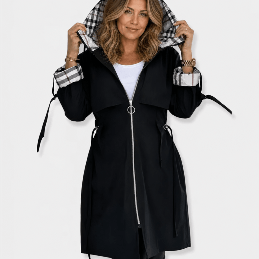 Women's Rain Jacket with Hood – Waterproof with Drawstring Waist and Plaid Lining - We are MFEO