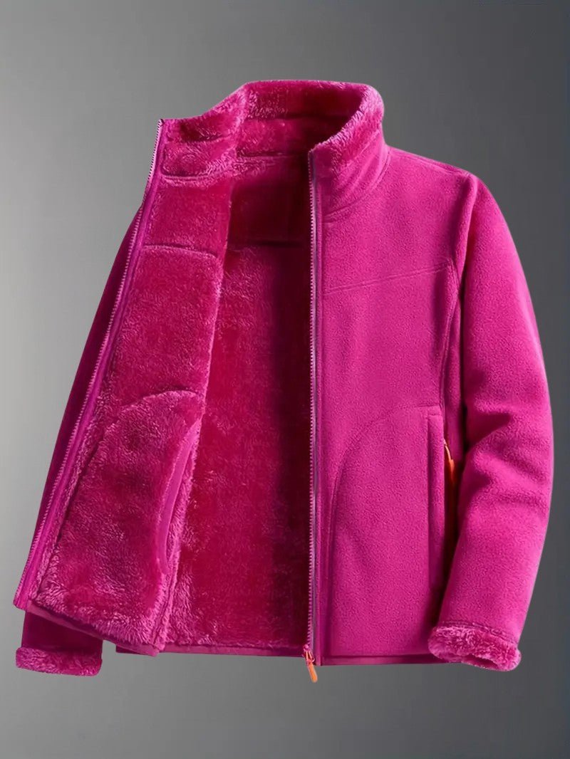 Women's Reversible Winter Jacket – Plush Zip-Up with Stand Collar - We are MFEO