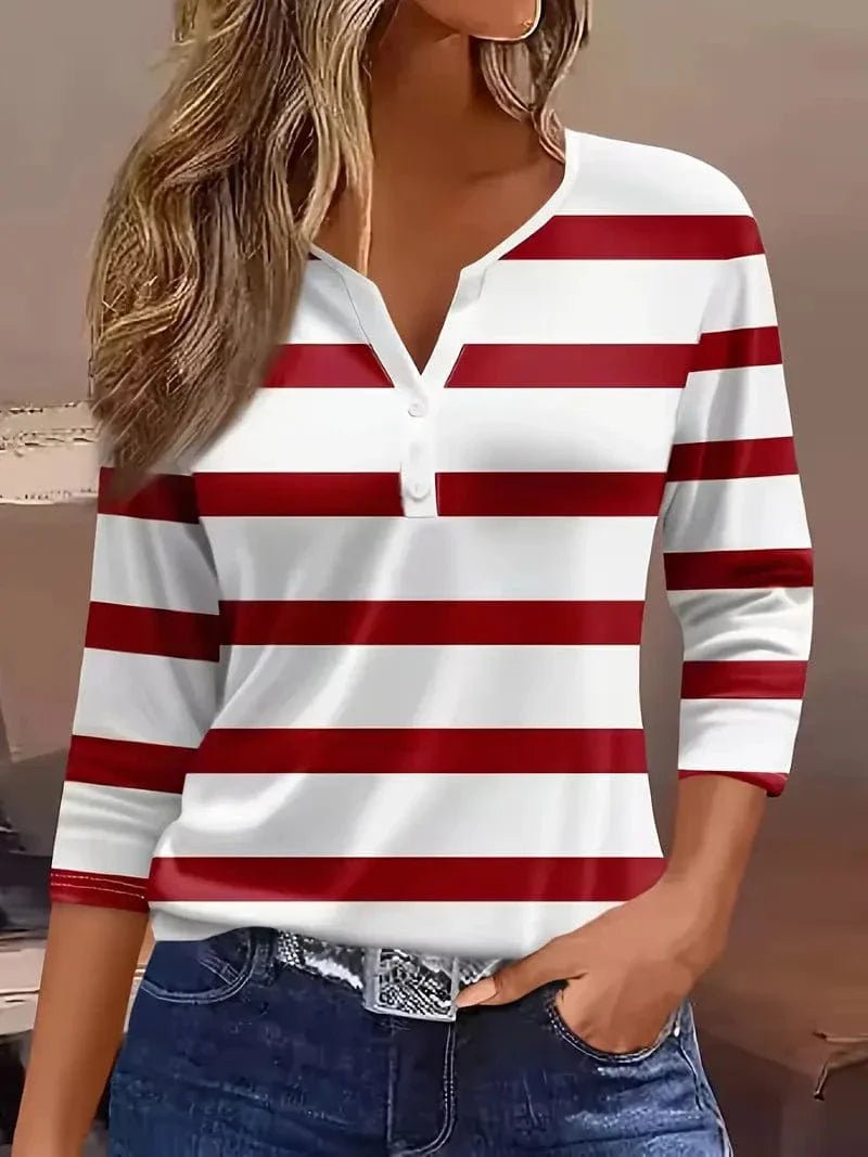 Women's Striped V-Neck Top – Lightweight and Breathable - We are MFEO