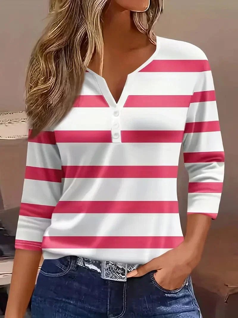 Women's Striped V-Neck Top – Lightweight and Breathable - We are MFEO