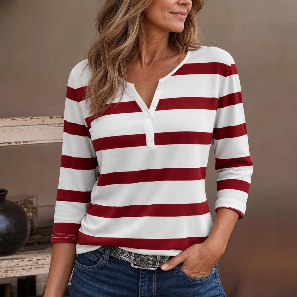 Women's Striped V-Neck Top – Lightweight and Breathable - We are MFEO