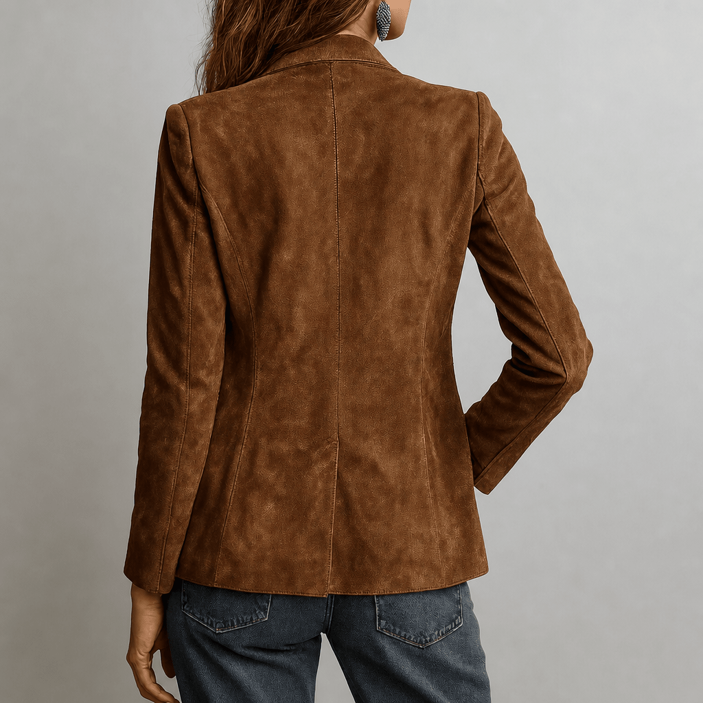 Women's Suede Blazer with Notched Lapel – Relaxed Fit with Functional Patch Pockets - We are MFEO