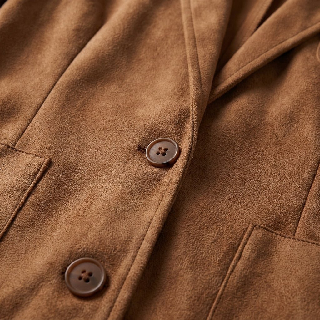 Women's Suede Jacket with Notch Lapel – Relaxed Tailored Fit and Patch Pockets - We are MFEO