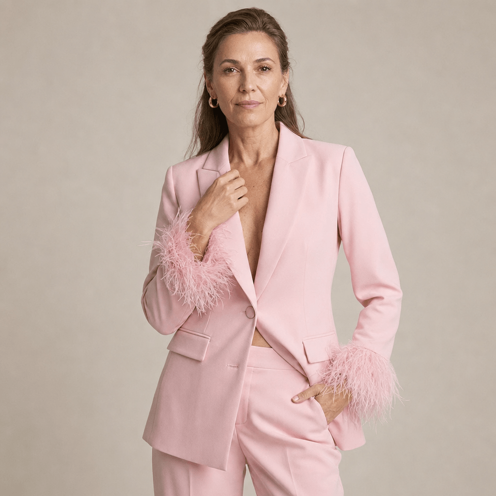 Women's Suit – Tailored Blazer with Feather Cuffs and Straight Leg Trousers - We are MFEO