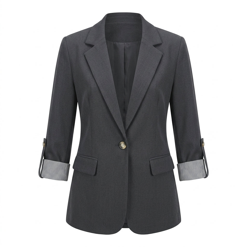 Women's Tailored Blazer – Classic Single-Breasted Design with Roll-Up Sleeves - We are MFEO
