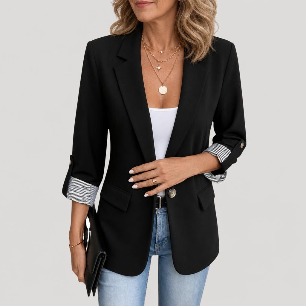 Women's Tailored Blazer – Classic Single-Breasted Design with Roll-Up Sleeves - We are MFEO