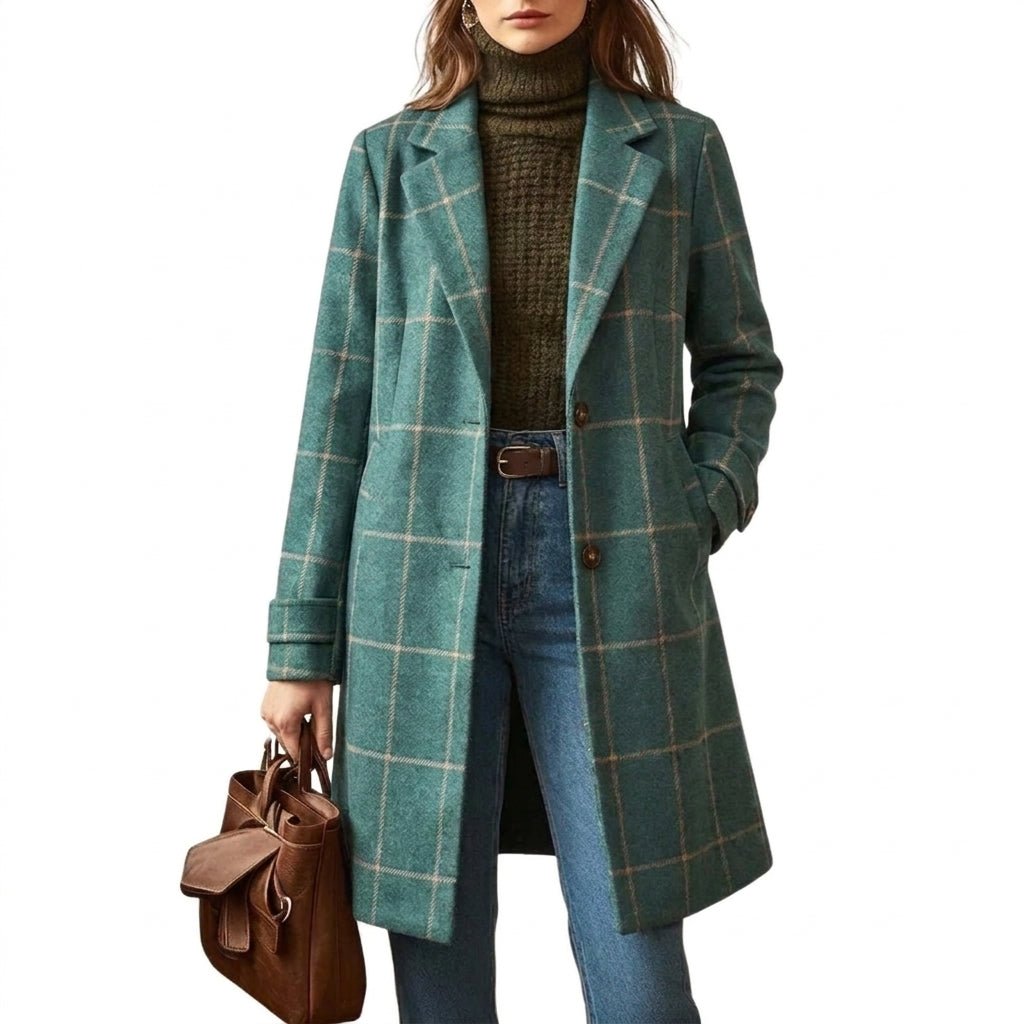 Women's Trench Coat – Long Checkered Design with Notched Lapel - We are MFEO