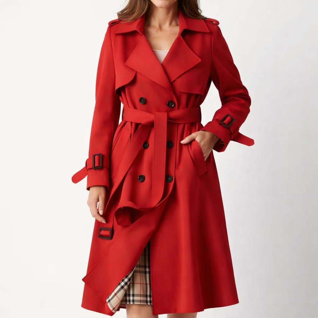 Women's Trench Coat – Longline Belted Design for Winter, Double Breasted Style - We are MFEO