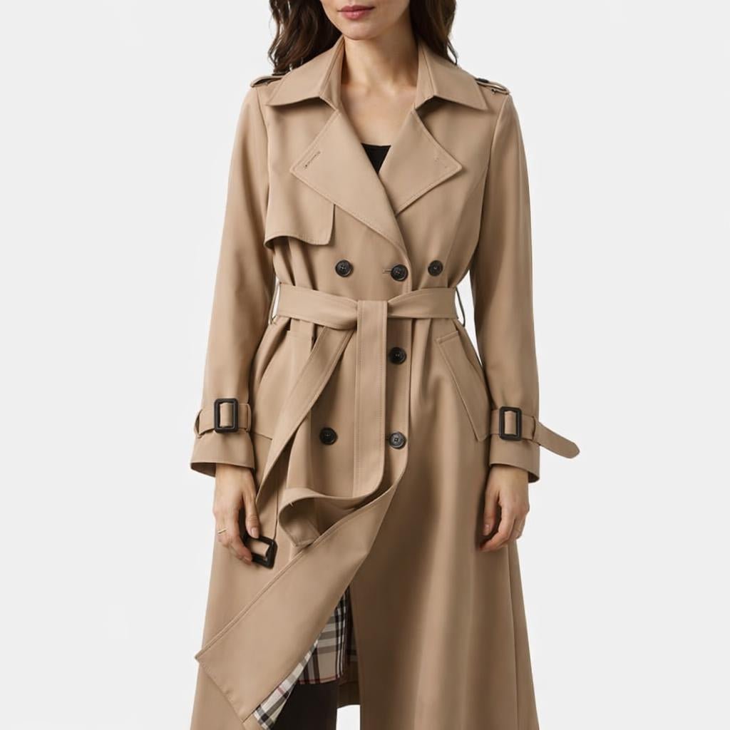 Women's Trench Coat – Longline Belted Design for Winter, Double Breasted Style - We are MFEO