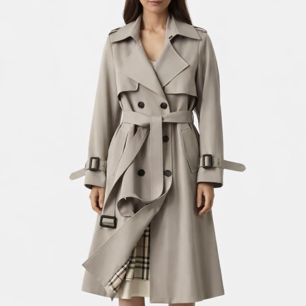 Women's Trench Coat – Longline Belted Design for Winter, Double Breasted Style - We are MFEO