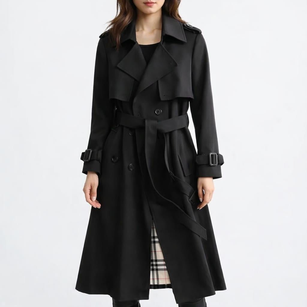 Women's Trench Coat – Longline Belted Design for Winter, Double Breasted Style - We are MFEO