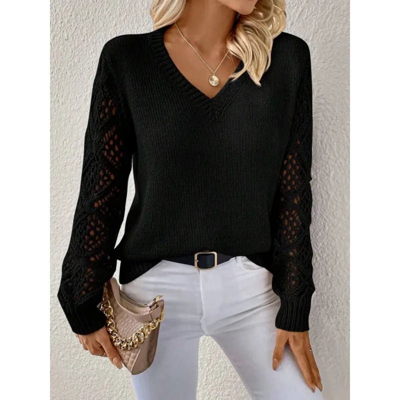 Women's V-Neck Knit Sweater – Open Sleeve Design - We are MFEO
