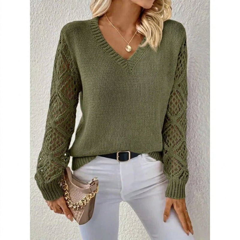 Women's V-Neck Knit Sweater – Open Sleeve Design - We are MFEO