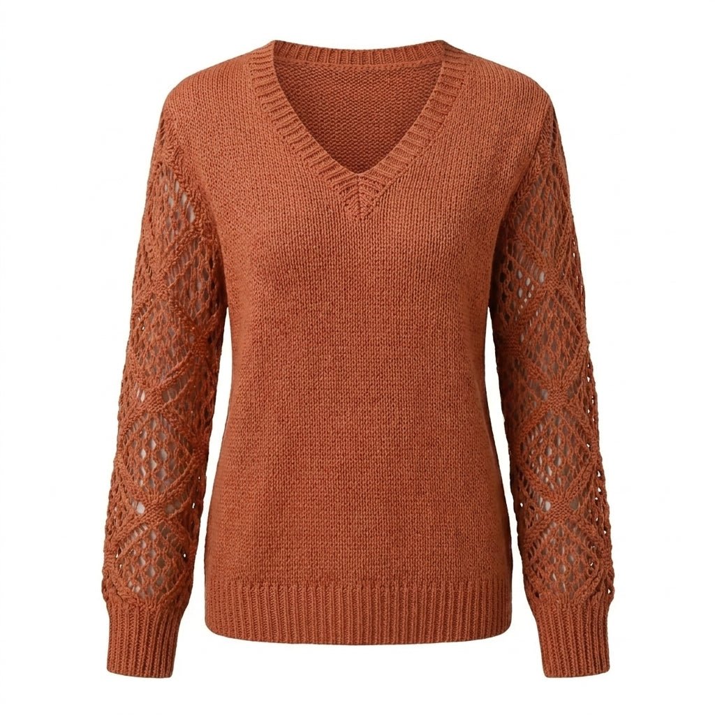 Women's V-Neck Knit Sweater – Open Sleeve Design - We are MFEO