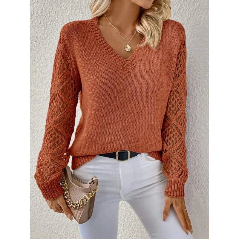 Women's V-Neck Knit Sweater – Open Sleeve Design - We are MFEO