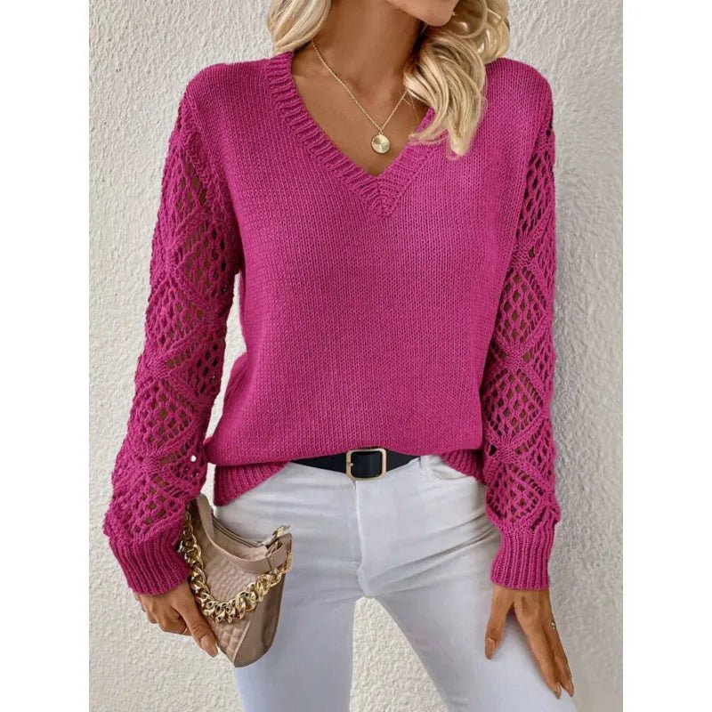 Women's V-Neck Knit Sweater – Open Sleeve Design - We are MFEO