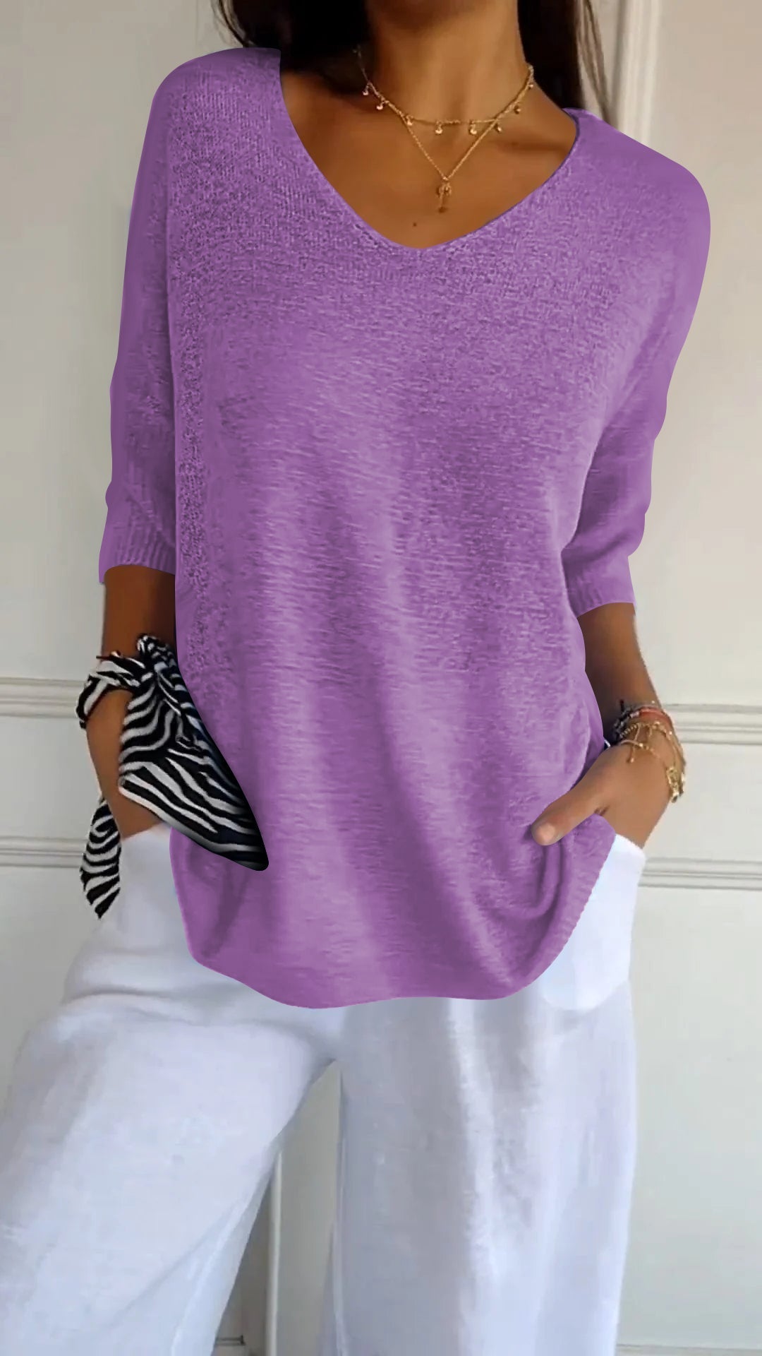 Women's V-Neck Pullover Top – Relaxed Fit Casual Style for Everyday Wear - We are MFEO
