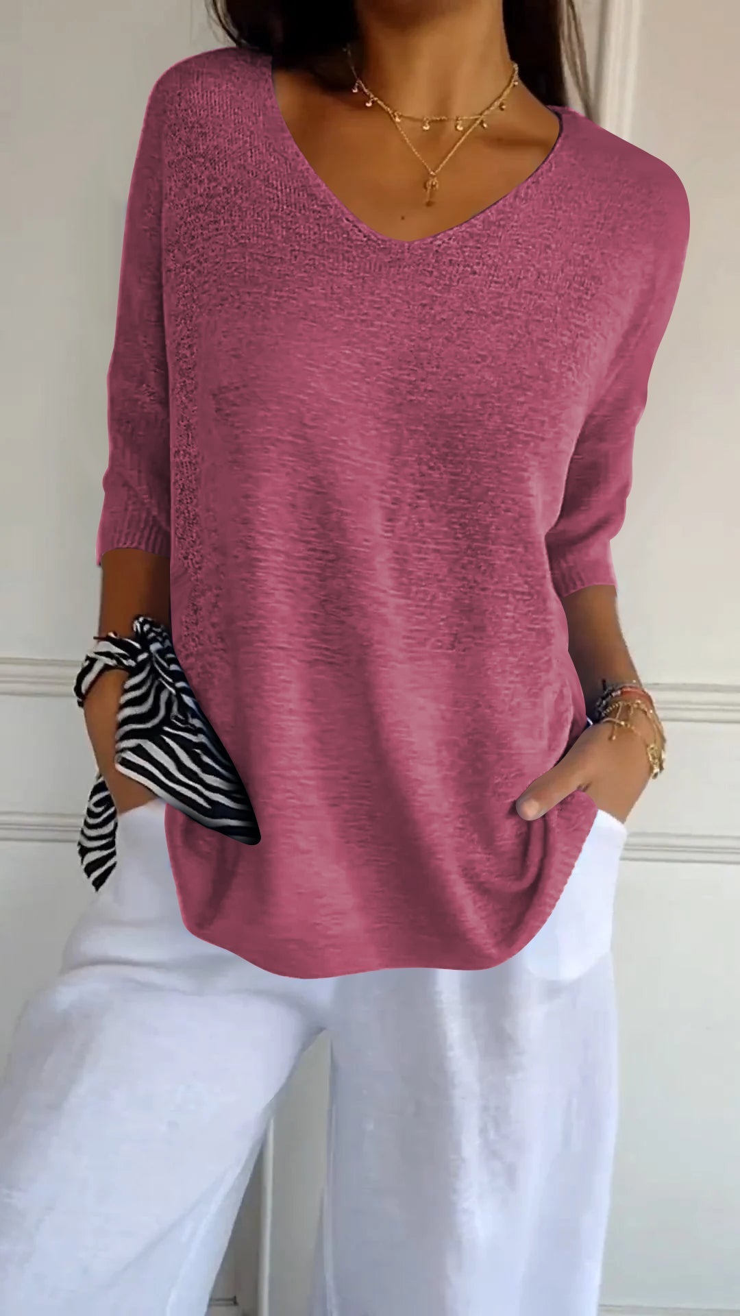 Women's V-Neck Pullover Top – Relaxed Fit Casual Style for Everyday Wear - We are MFEO