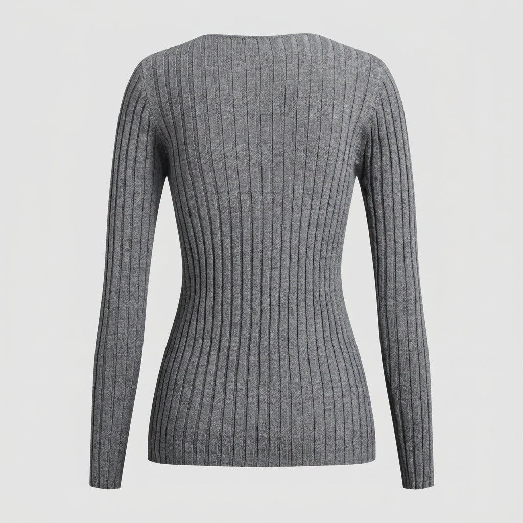 Women's V-Neck Textured Knit Top – Long Sleeve, High Stretch - We are MFEO