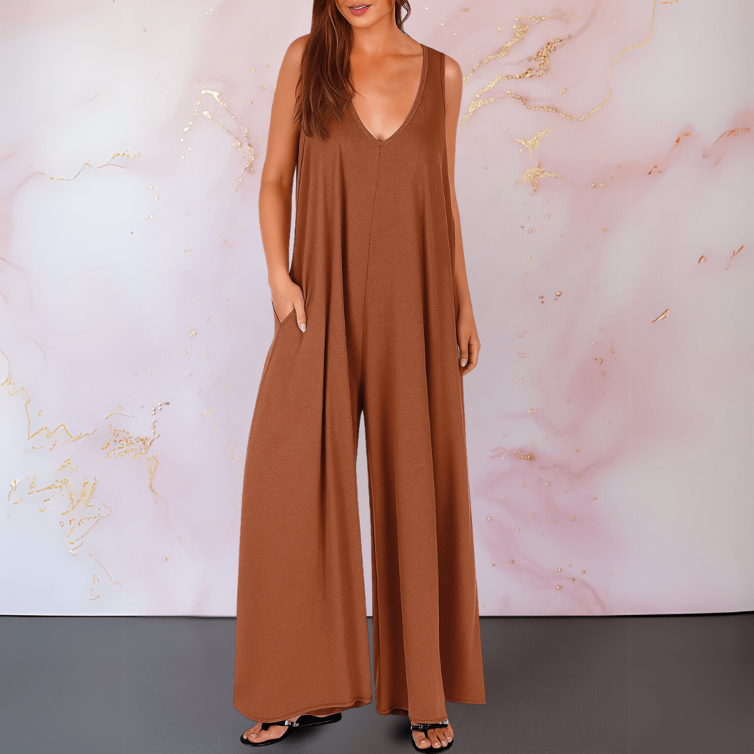 Women's Wide Leg Sleeveless Jumpsuit with V-Neck and Pockets - We are MFEO
