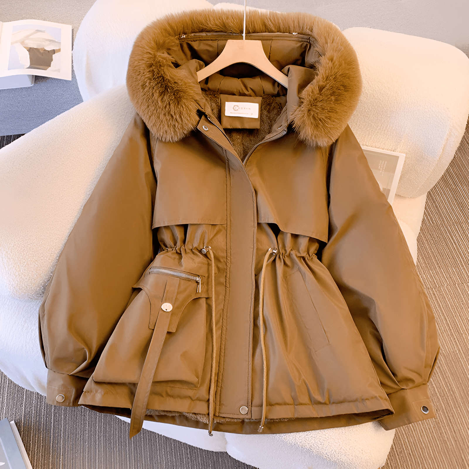 Women's Winter Coat with Faux Fur Collar – Casual Drawstring Waist for Chilly Days - We are MFEO