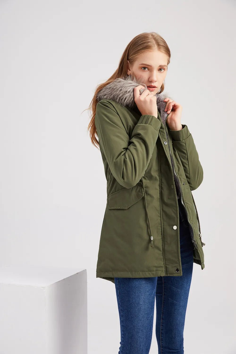 Women's Winter Coat with Fleece Lining – Hooded Jacket with Adjustable Waist - We are MFEO
