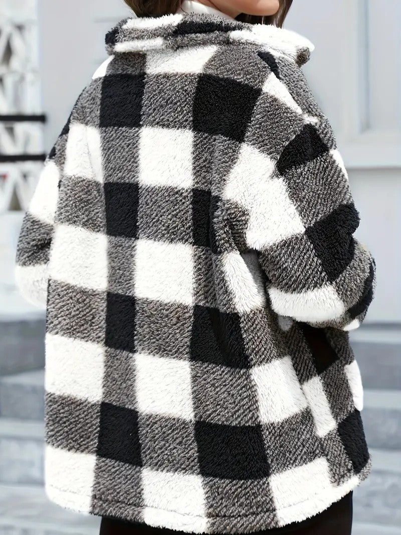 Women's Winter Jacket – Plaid Button Front Coat with Pockets - We are MFEO