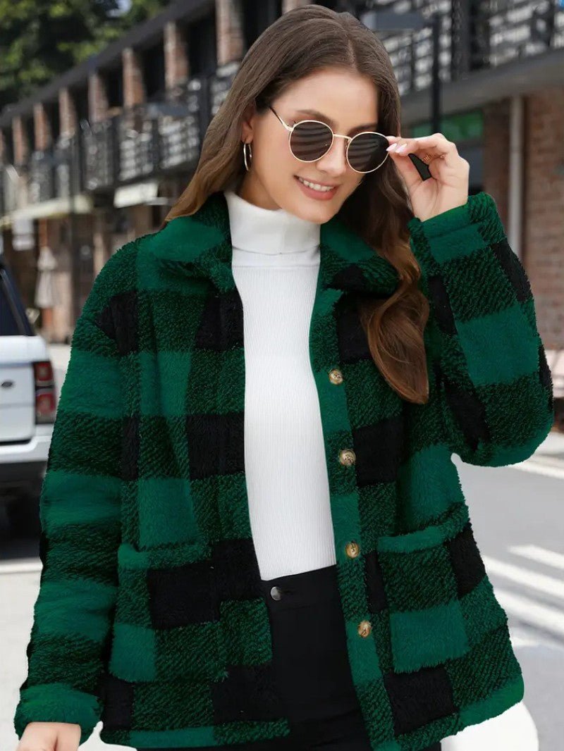 Women's Winter Jacket – Plaid Button Front Coat with Pockets - We are MFEO