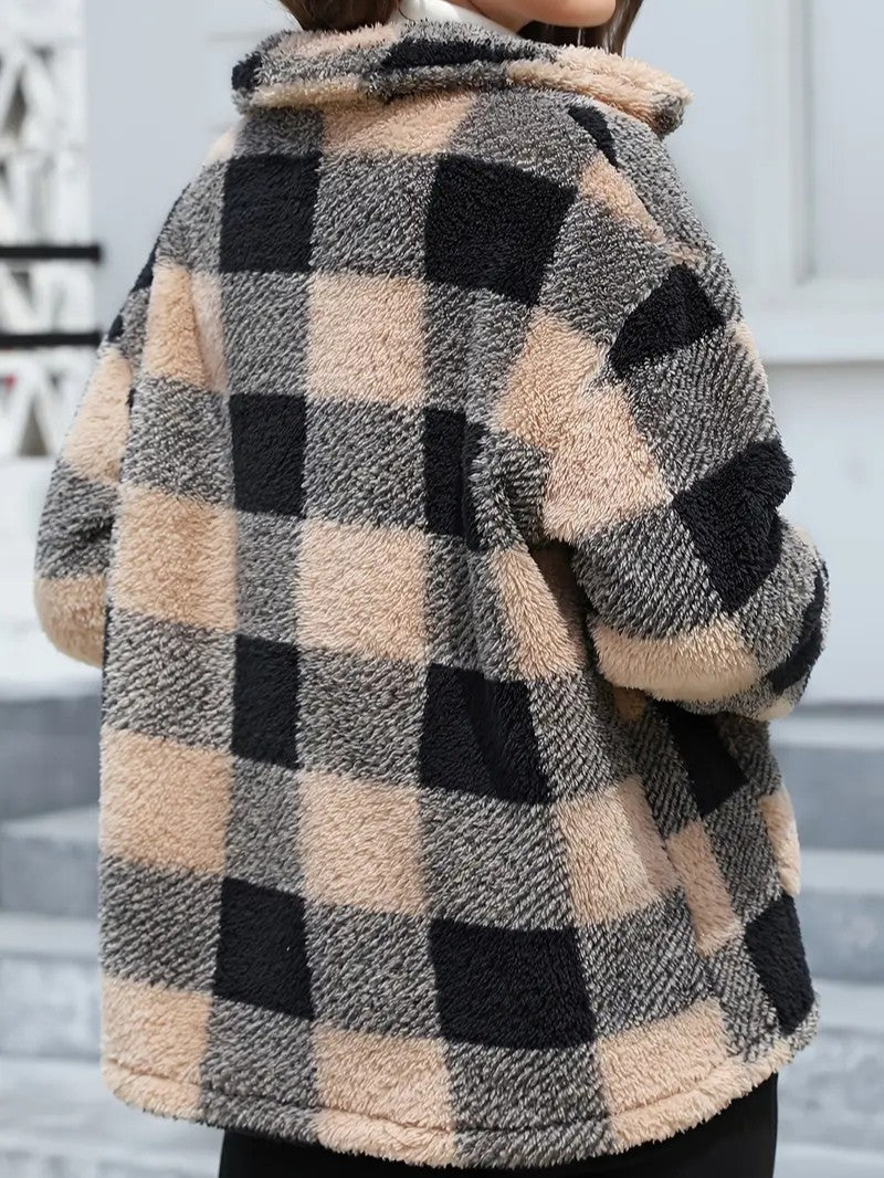 Women's Winter Jacket – Plaid Button Front Coat with Pockets - We are MFEO