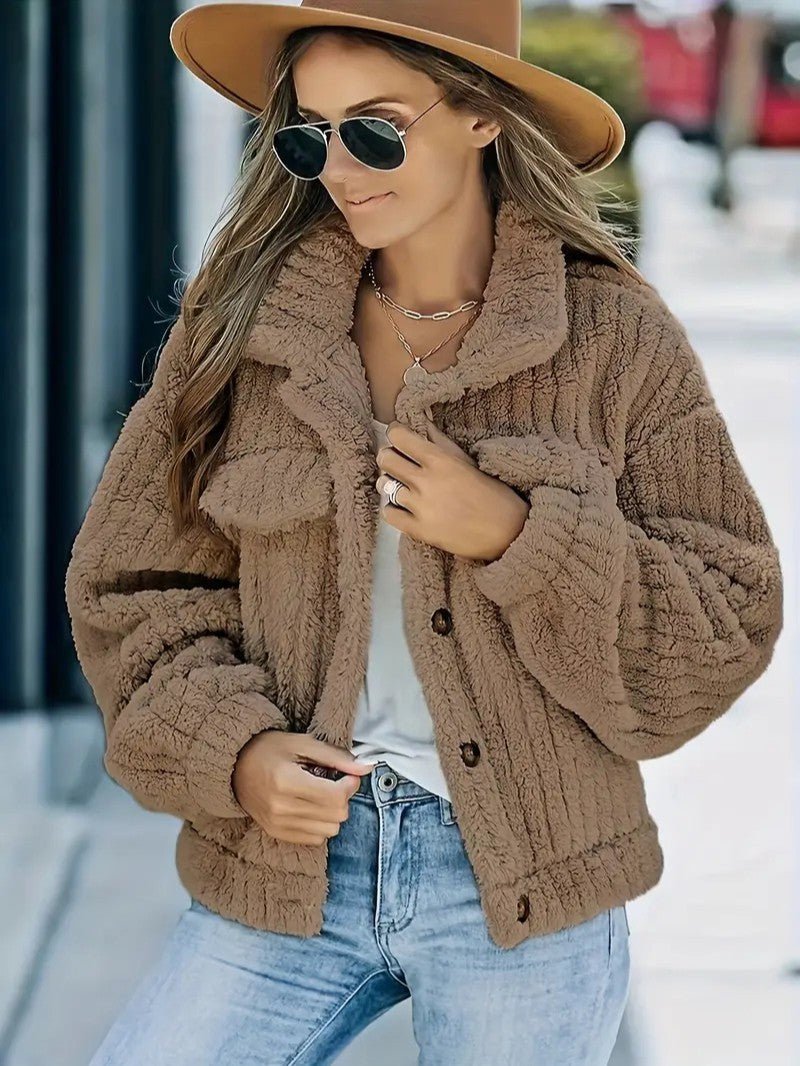 Women's Winter Jacket with Collar – Button-Up, Relaxed Fit with Pockets - We are MFEO